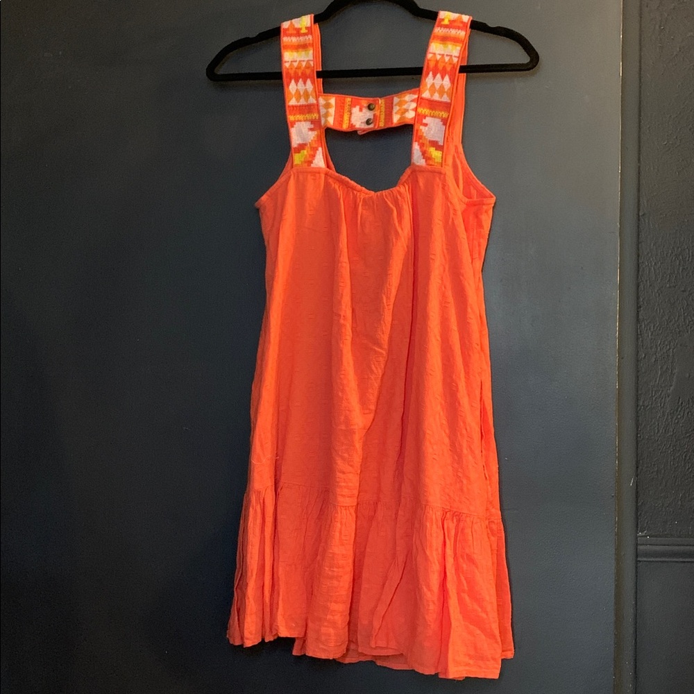 Anthropologie Coral Textured Tunic Swing Dress with Embroidered Straps size XS - Picture 7 of 13